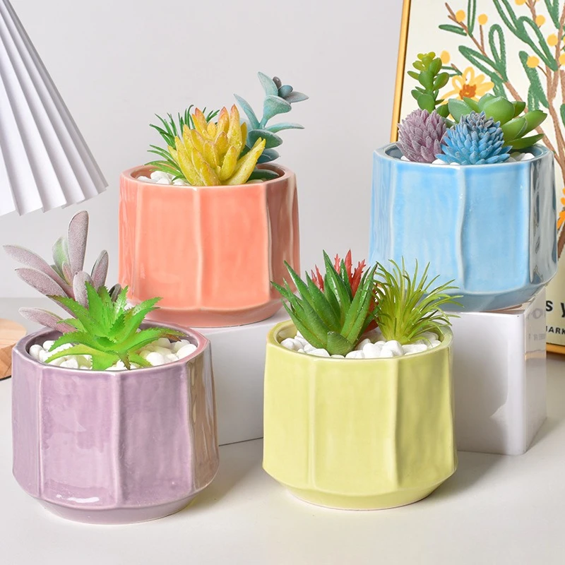 Creative succulent small green plant decorative ceramic pot, butterfly orchid multi-color ceramic flowerpot ornament