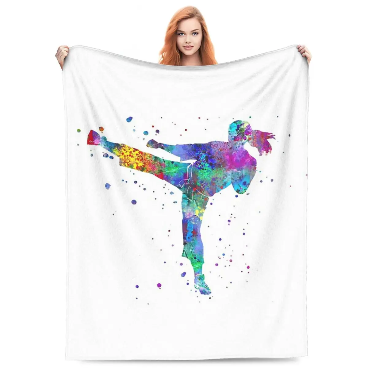 Karate Fighter Girl Blanket Flannel Sofa Throw Blanket Warm for Couch Bedding Outdoor Throws Bedspread Quilt