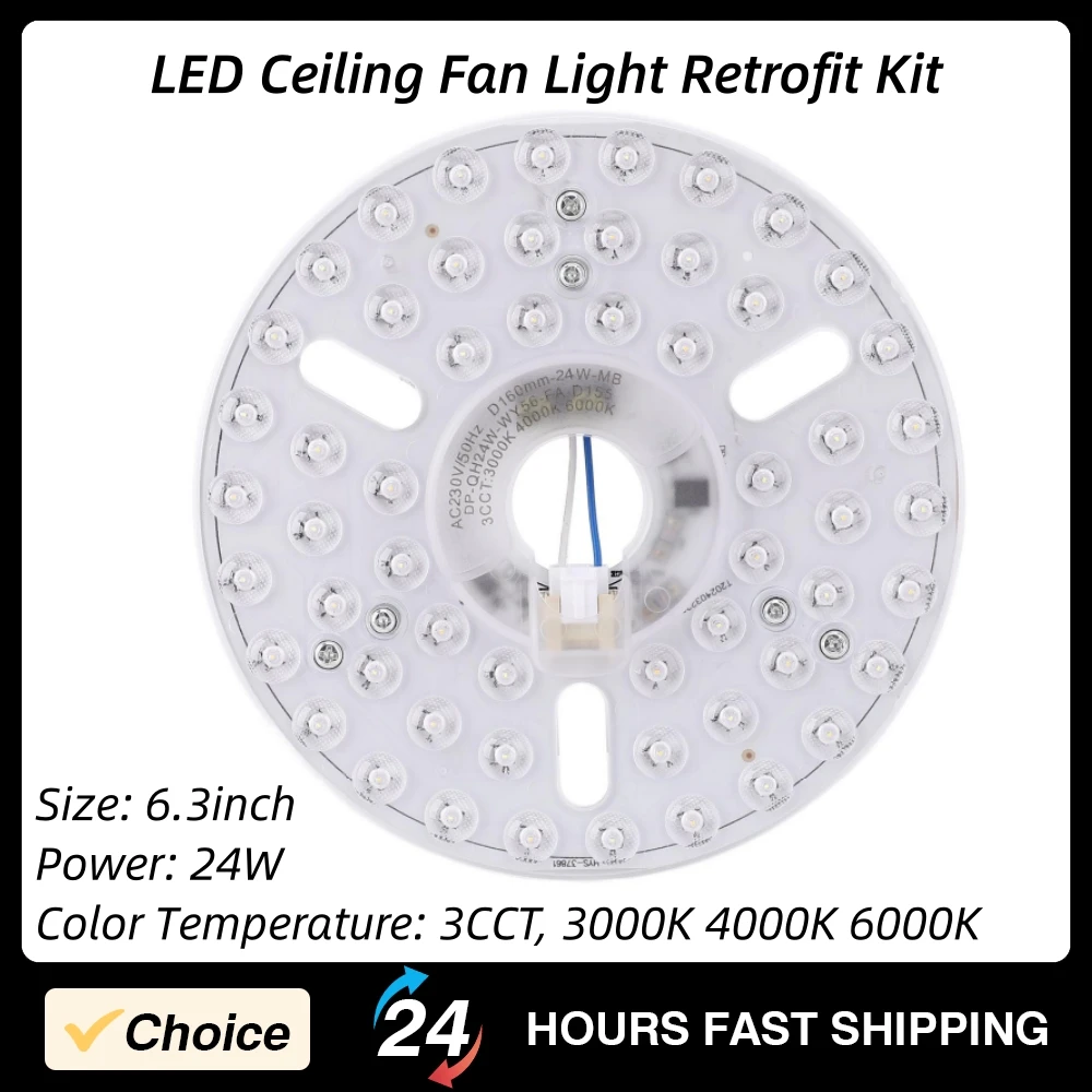6.3-inch 24W Magnetic LED Wick Replacement Part Ceiling Fan Light Retrofit Kit 3 Color Dimmable Round Magnetic Attachment Design