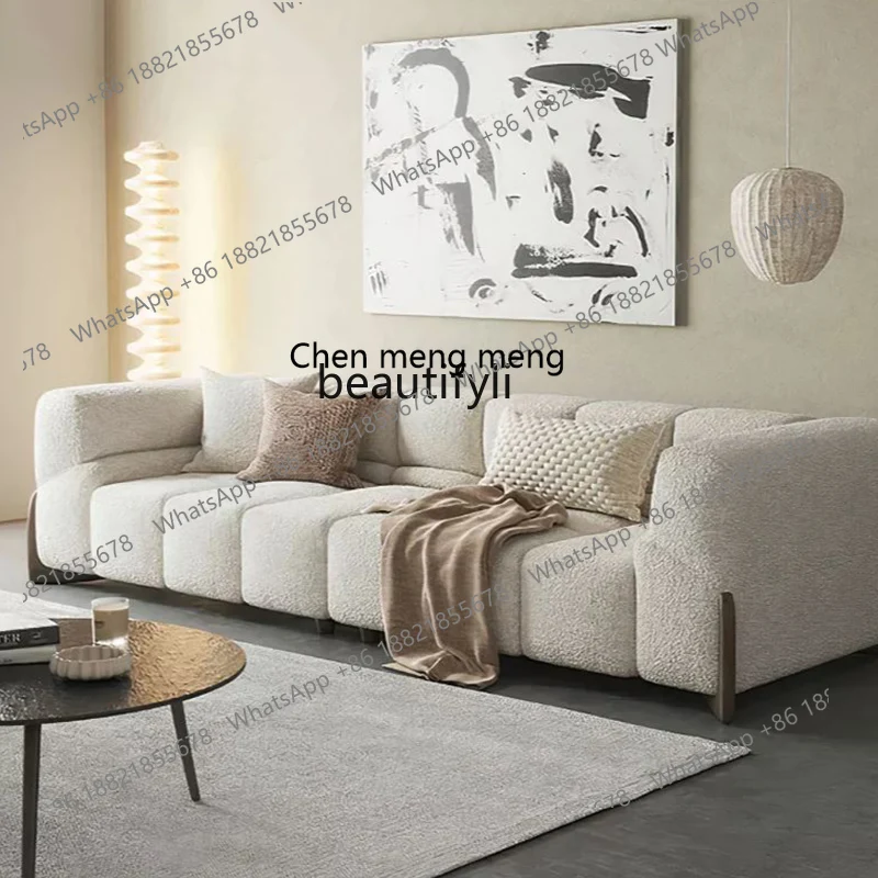 

White Cream Style Fabric Sofa Living Room Home Tofu Block Nordic Simple