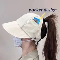New Summer Anti-UV Wide Brim Sun Hat Women Foldable Fishing Hat Outdoor Pocket Design Sunscreen Baseball Cap