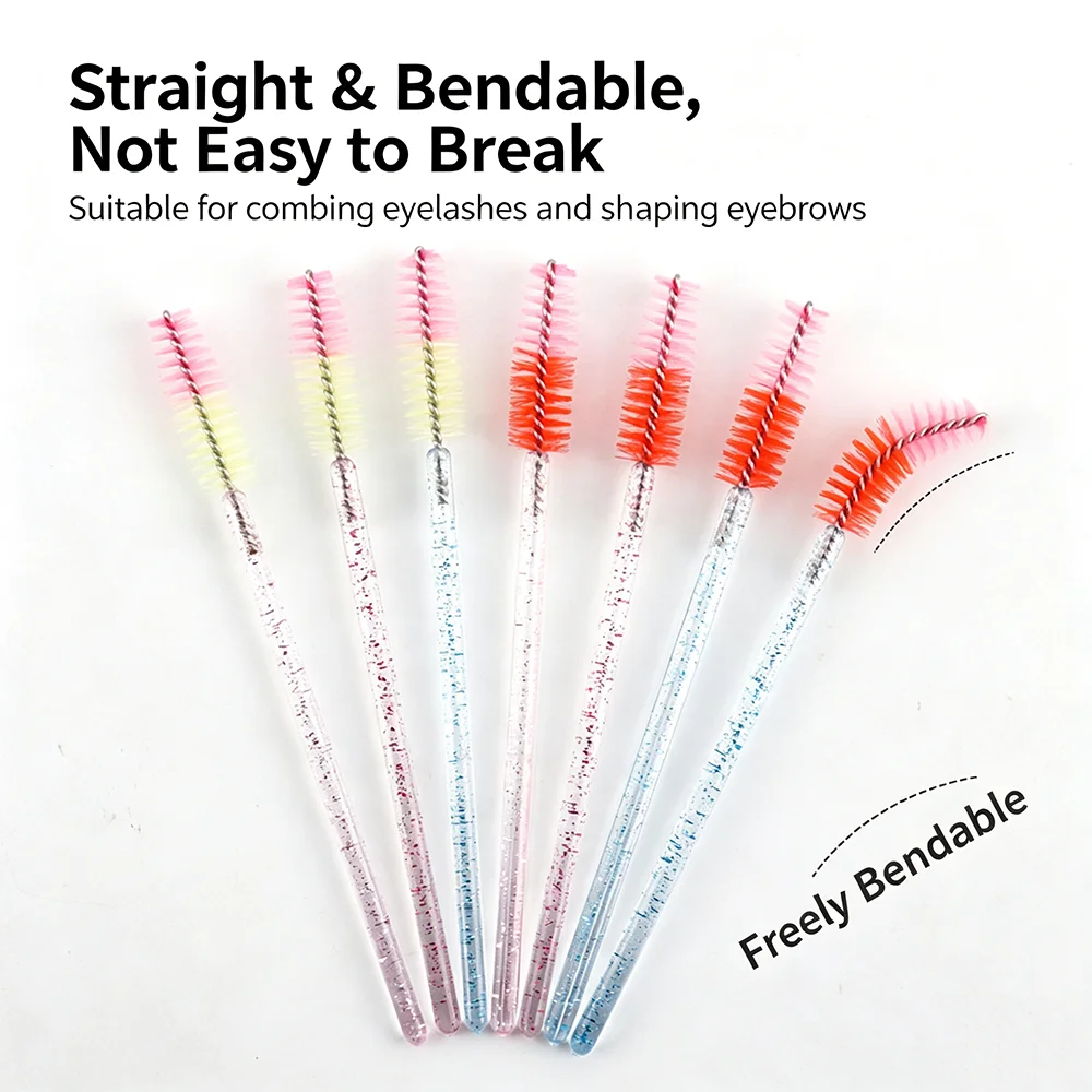 50/100PCS Crystal Handle Lash & Brow Brushes Dual Purpose Eyelash Extension Beauty Tools