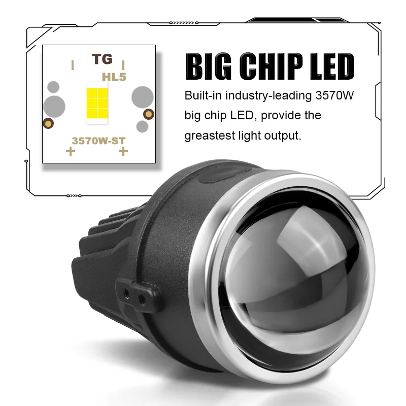 2.5 inch Bi-led Fog Light Projector LensFog Lamp White 6000K High Low Beam Lamp Metal PTF Lenses For Car Accessories Retrofit