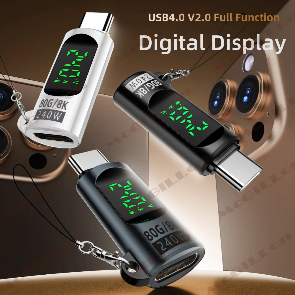 USB 4.0 80Gbps PD 240W Digital Display Type C to C Fast Charging Adapter 8K@60Hz for iPhone 16 Samsung Laptop MacBook Steam Deck