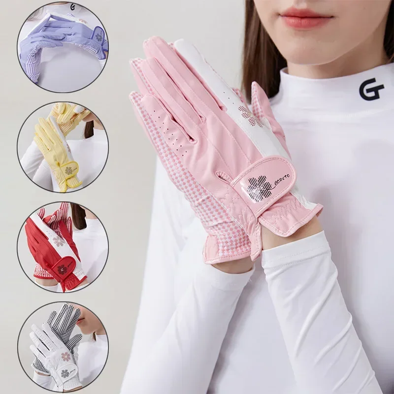 Golfist 1 Pair Ladies Left Right Hand Golf Gloves Women Anti-Slip Granules Golf Mittens Korean Style Breathable Elegant Gloves