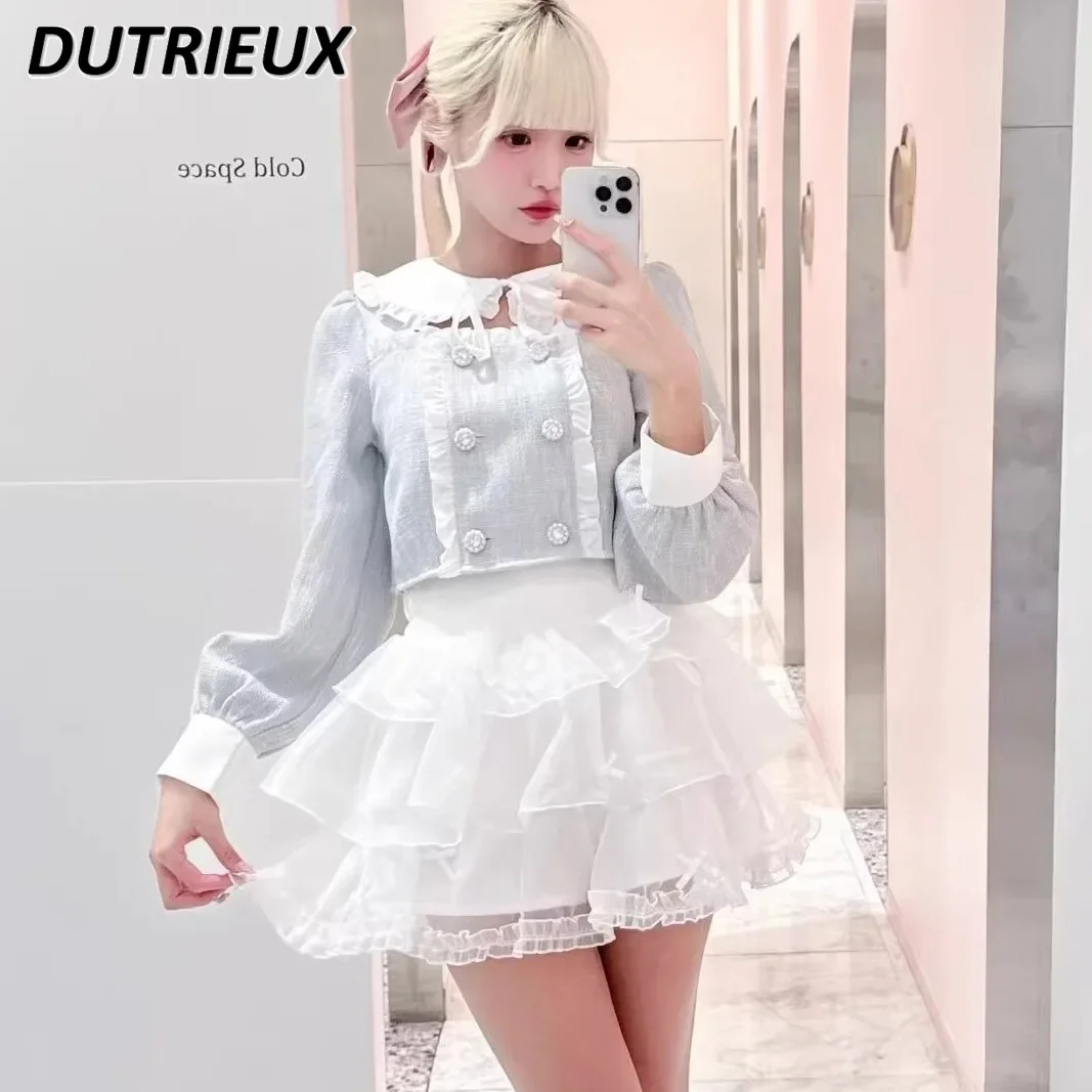 สไตล์ญี่ปุ่นสินค้าใหม่สาวหวานและน่ารักโบว์ Organza PUFFY MINI กระโปรงสีทึบเอวยางยืดเค้กกระโปรงสั้น