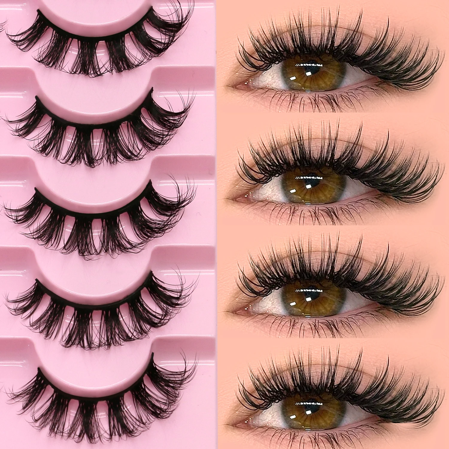 Veltrinay Falsche Wimpern, russische Wimpern, natürlicher Look, D-lockige gefälschte Wimpern, russischer Streifen, künstliche Nerz-Wimpern, Make-up