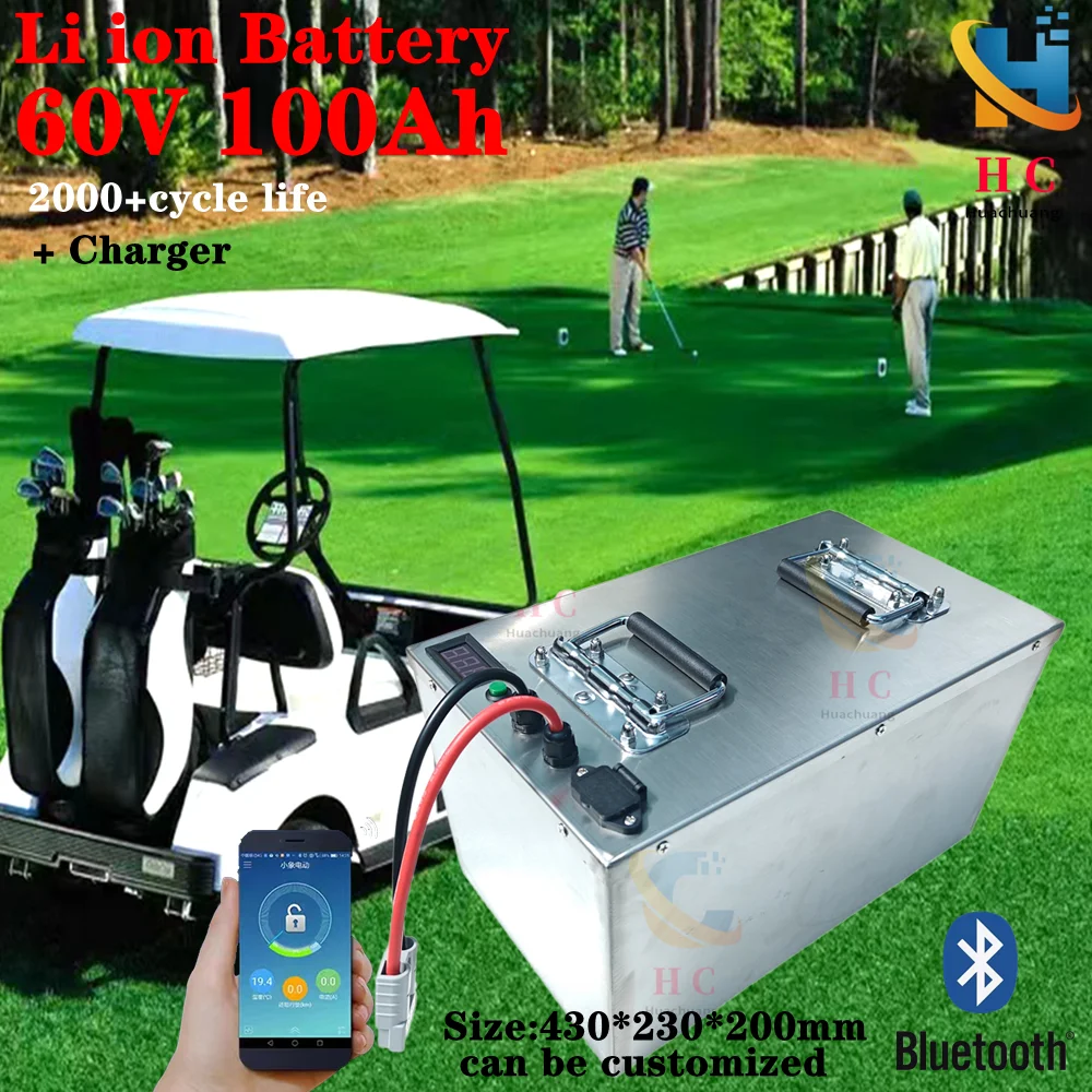 

60V 100Ah Li ion Lithium Battery Built-in BMS for 5000W 7000W Electric Tricycle Golf Cart+ Charger