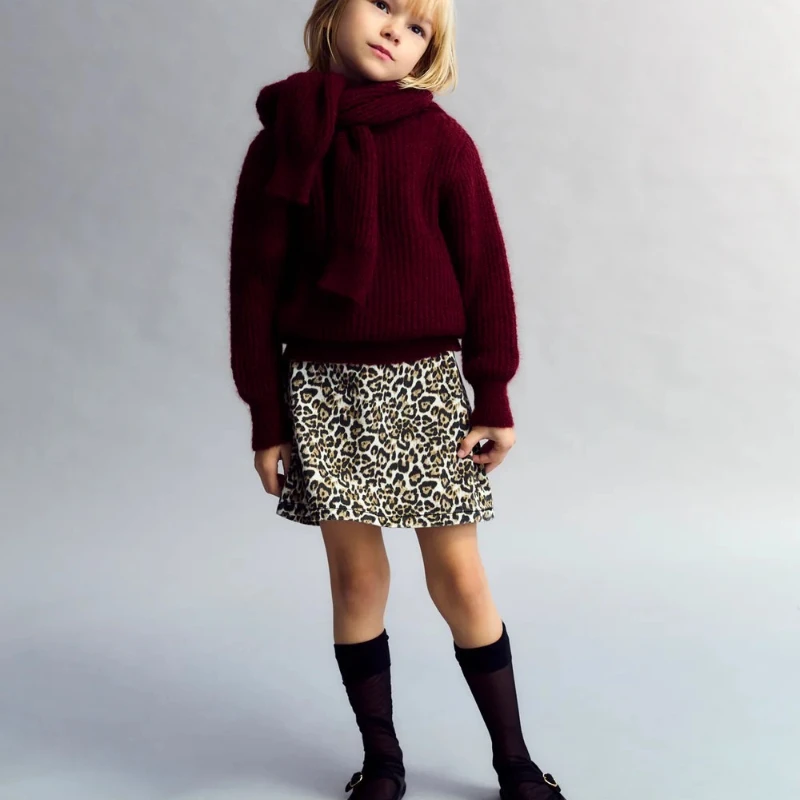 Children Sets New 25 Autumn and Winter Cute Leopard Print Long Sleeved Polo Shirt Dress for Girls Boys Cotton Sweatshirt Skirts