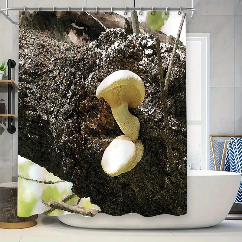 Mushroom Forest Shower Curtain Nature Botanical Floral Bathroom Decor Vintage Rustic Woodland Fern Leaves Washable Set