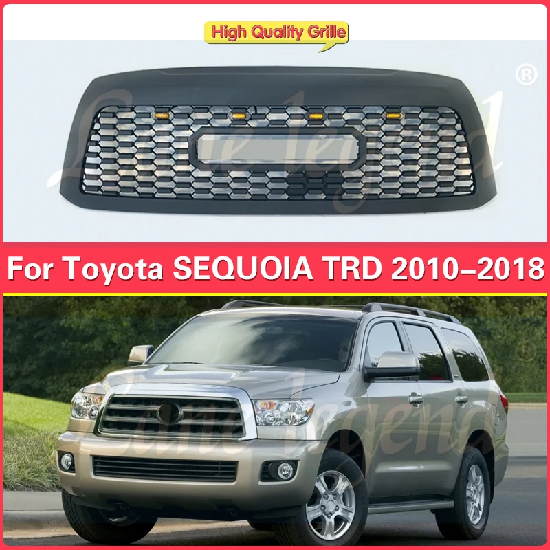 Car Front Racing Facelift Mesh Grille with LED Light For Toyota Sequoia Trd 2010 - 2018 ABS Front grille trim accessories