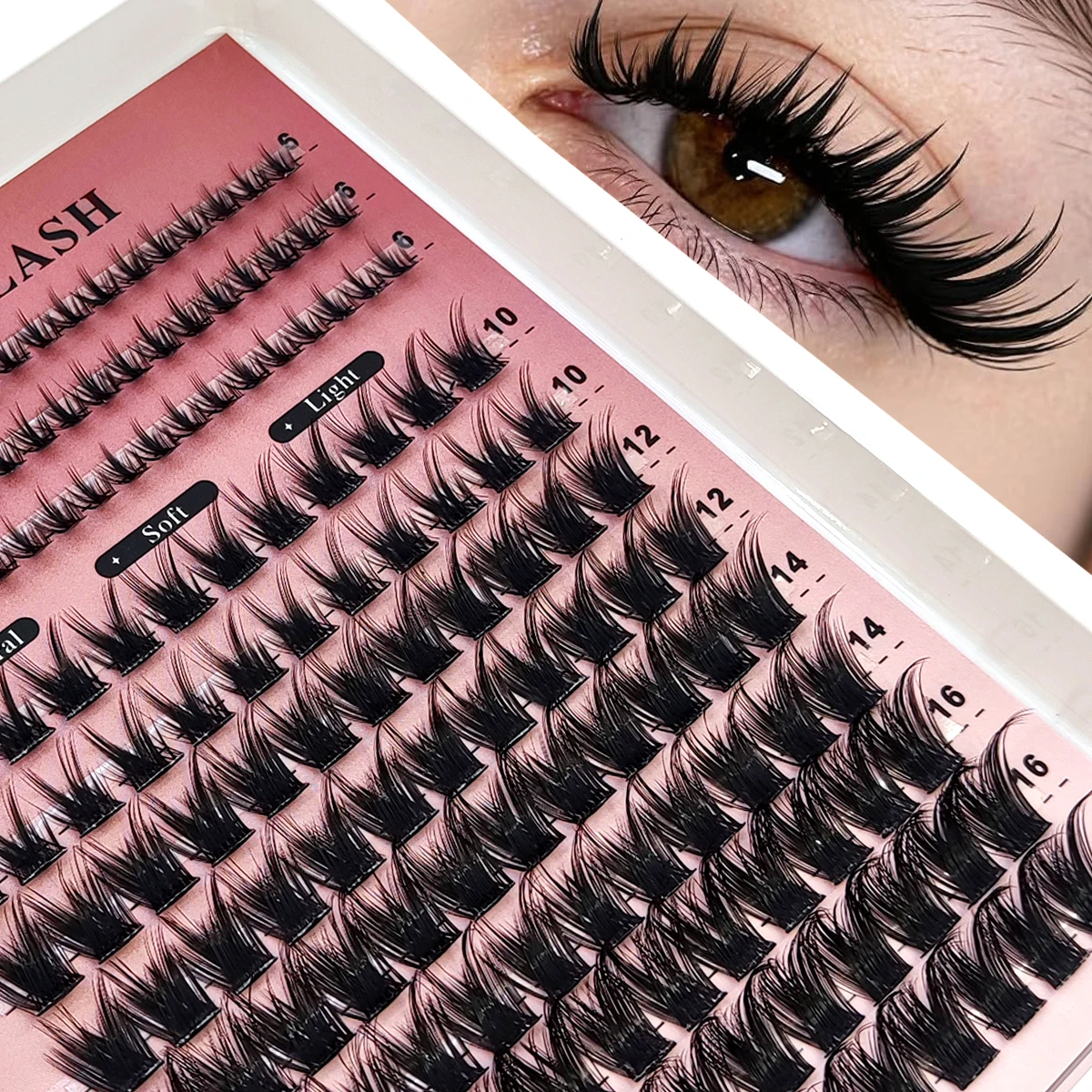 HBZGTLAD Vorgefertigte Fox-Eye Fluffy Lashes Manga Wimpernbüschel Natürliche Katzenaugen-Wimpern mit Spitzen-Wimpernbüscheln und unteren Wimpern