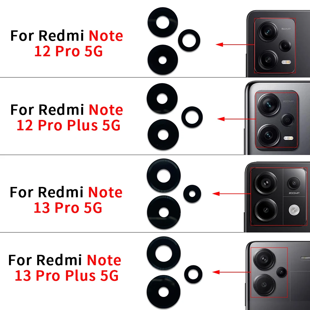 Rear Back Camera Glass Lens For Xiaomi For Redmi Note 13 12 Pro Plus 4G 5G Replacement With Adhesive Sticker