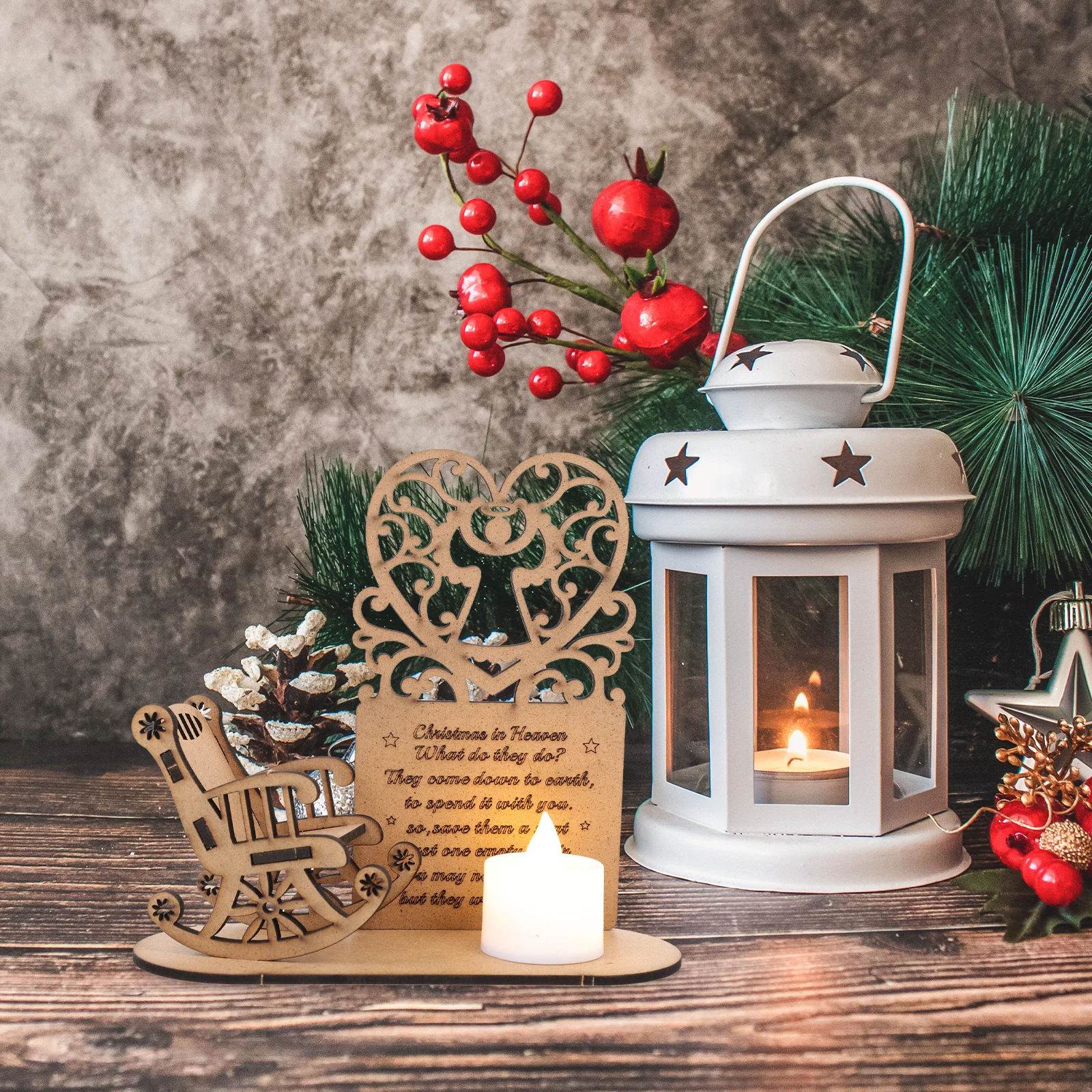 

1pc Wooden Xmas Diy Decor Exquisite Craftsmanship Durable Christmas Wooden Adornment Desktop Festival Scene Ornament Led