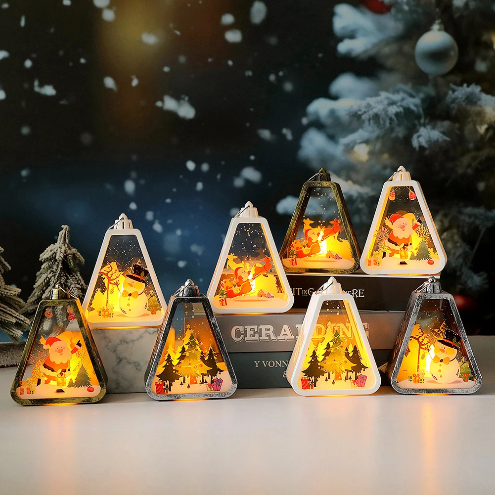 Christmas Lantern Decoration Compact Triangle-Shape Warm Led Glowing Battery Operated Holiday Party Tabletop Decor For Bedroom
