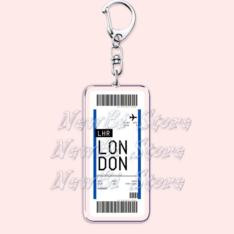 Plane Ticket Boarding Pass Keychain Boston Paris Tokyo New York Keyrings for Accessories Bag Key Chain Ring Jewelry Travel Gifts