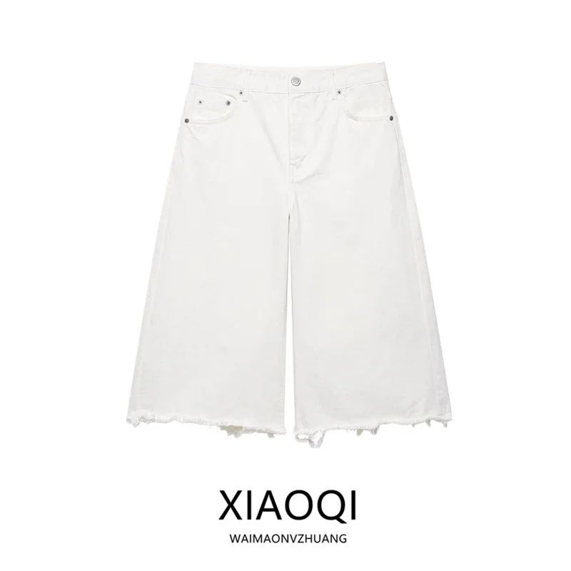 Spring 2026 Women's Casual Denim Shorts New Arrival Versatile Mid-Waist Frayed Jeans Loose Fit Comfortable Natural Waist Butt...