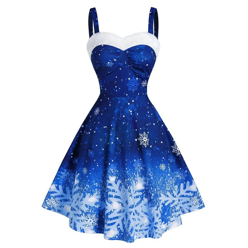 

2021 Women's Gradient Color Snowflake Print Off-Shoulder Dress