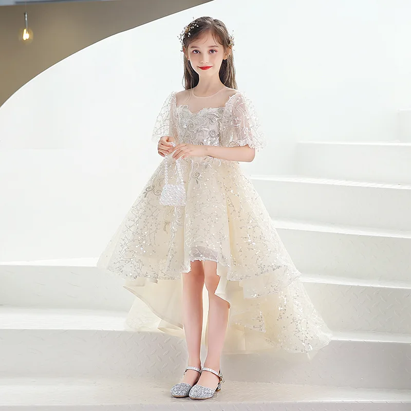 Children's Prom Piano Performance Elegant Formal Dress Christmas Easter Birthday Party Host Evening Dress Lace Sequin Vestidos