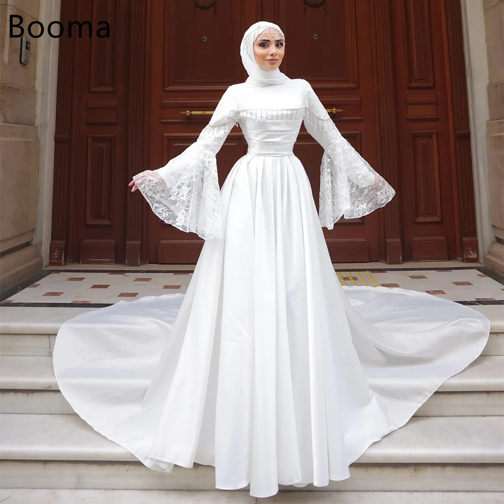 

Booma Elegant A-Line Long Pleat Crystal Dresses Formal Party Gowns for Women Long Sleeve Simple Prom Gown Customize