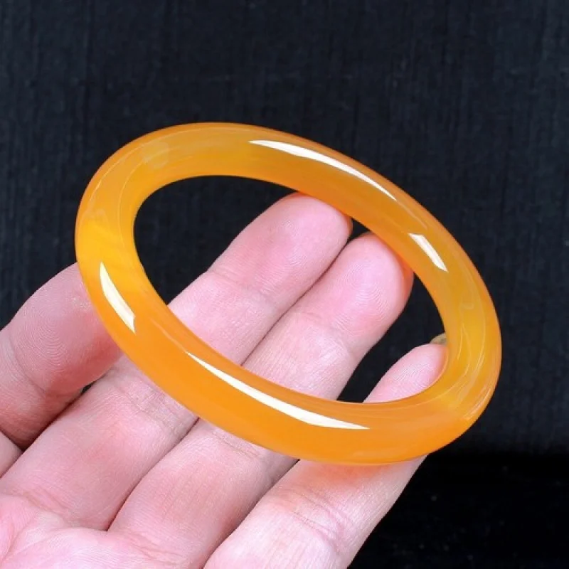 

53-62MM Certified Natural Agate Chalcedony yellow ice Jade Bracelet Bangle