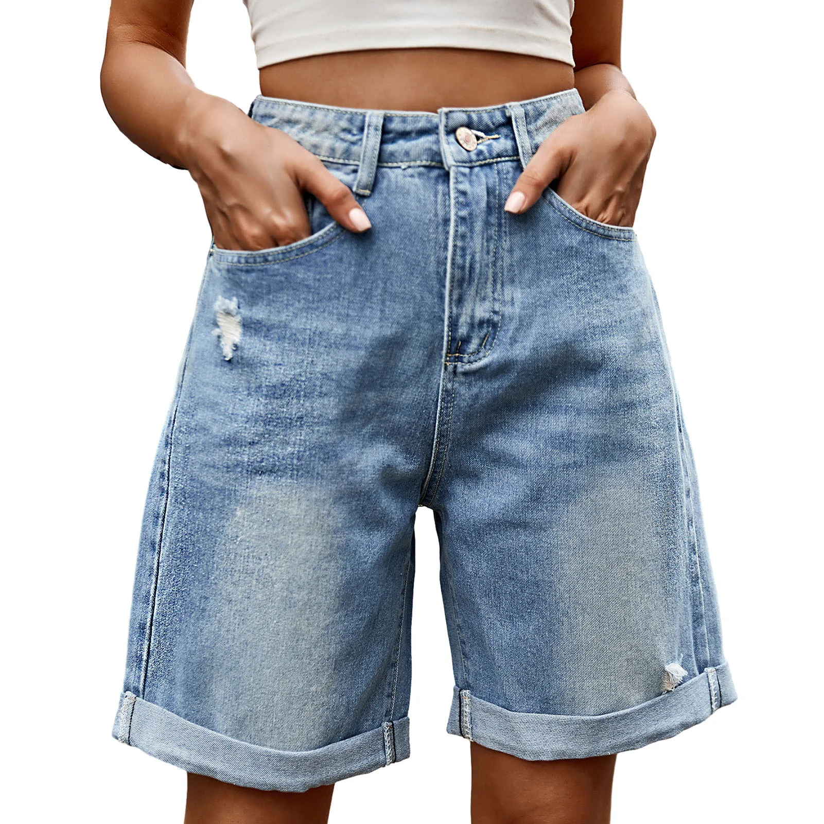 

New Women Fashion Ripped Rolled Denim Shorts Vintage Summer High Waisted Hotpants Casual Pockets Ladies Jean Shorts шорты