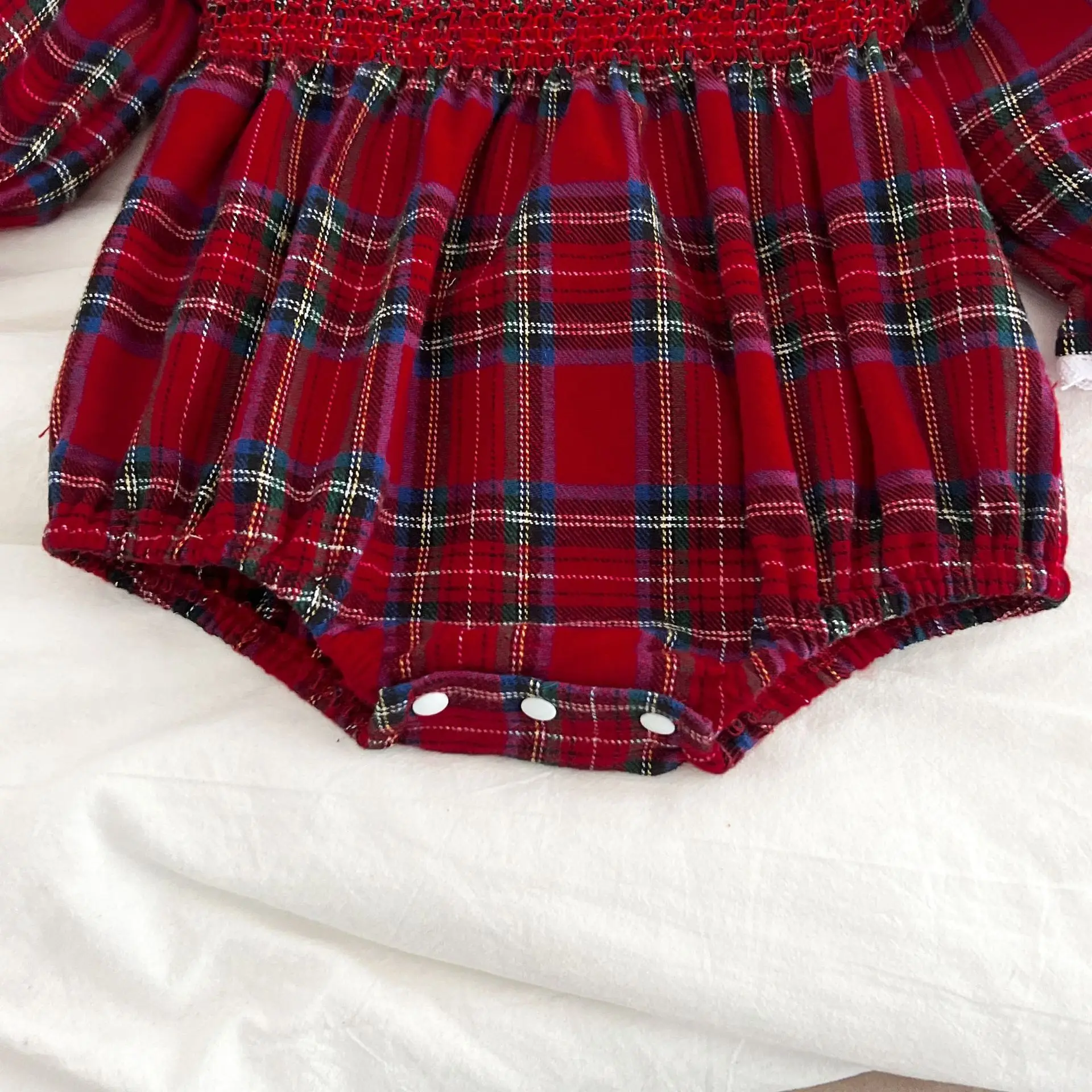 Neue Weihnachten Kleinkind Baby Mädchen Strampler Lange Ärmel Grid Strampler Herbst Neugeborenen 0-24M Spleißen Infant Baby mädchen Rot Overall – Detail 9