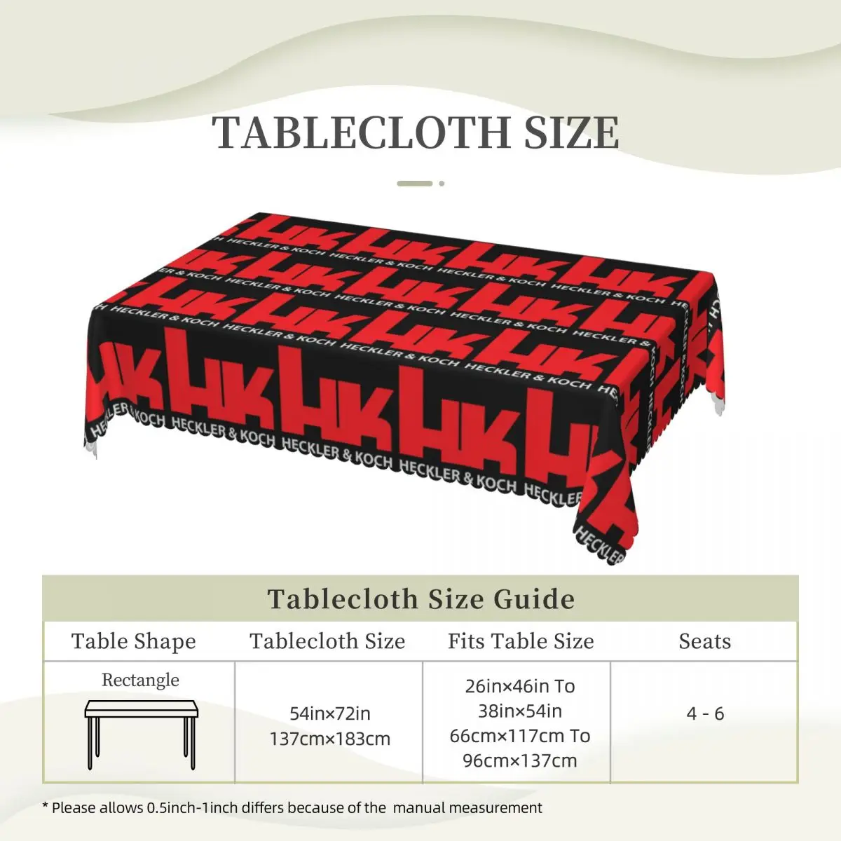 HK Firearms Heckler And Koch Logo Customized Rectangular Tablecloth Waterproof Table Cover for Dining Events Table Cloth