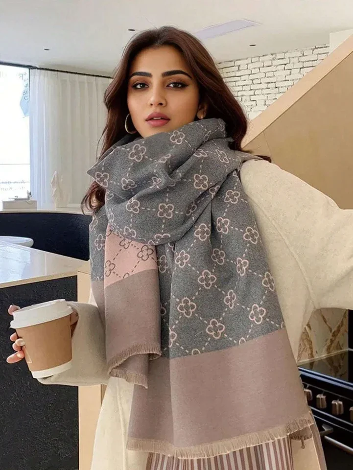 

1pc Ladies' Thick Faux Cashmere Jacquard Scarf Winter For Daily Wear And As A Shawl To Air-Conditioned Accessories
