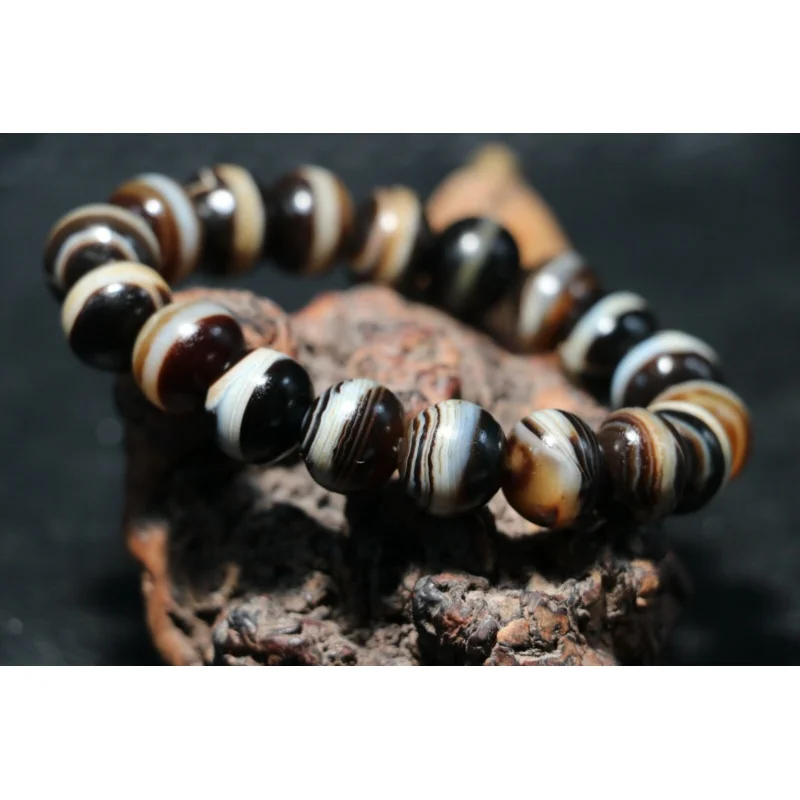 Magic Power Tibetan Old Agate Silkworm Line Medicine Healer dZi Bead Bracelet $$