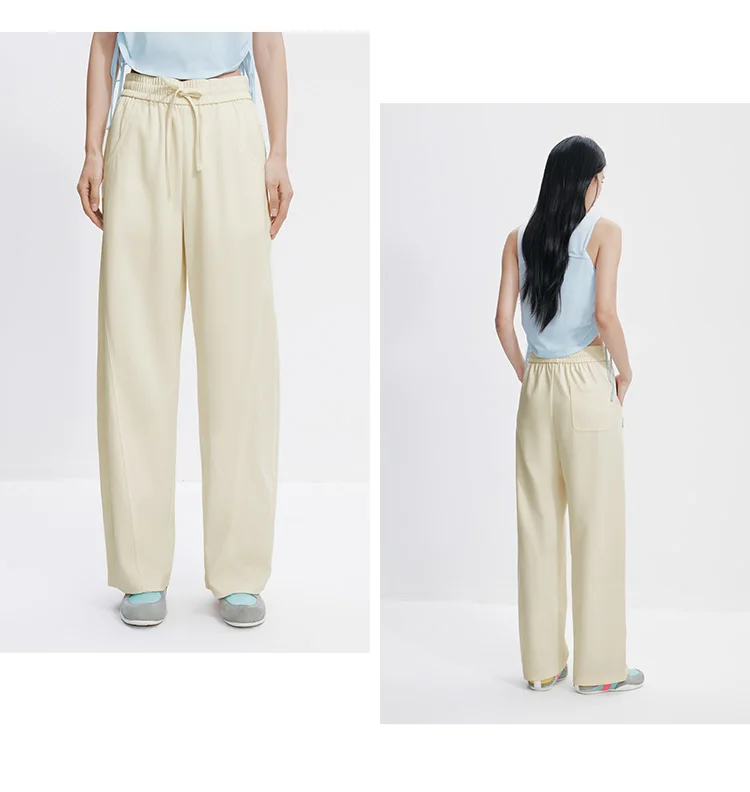 Damenhosen: Lässige, geschlitzte, lockere, geschwungene Slim-Fit-Hose im minimalistischen, vielseitigen Stil mit geschwungenem Bein – Sommermode 2026 für den Alltag – Detail 4