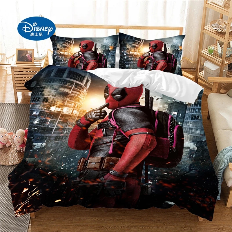 

Disney Deadpool bedding Spider Man 3 piece set custom bedding set Polyester quilt cover large Double Bed Duvet Cover Queen King