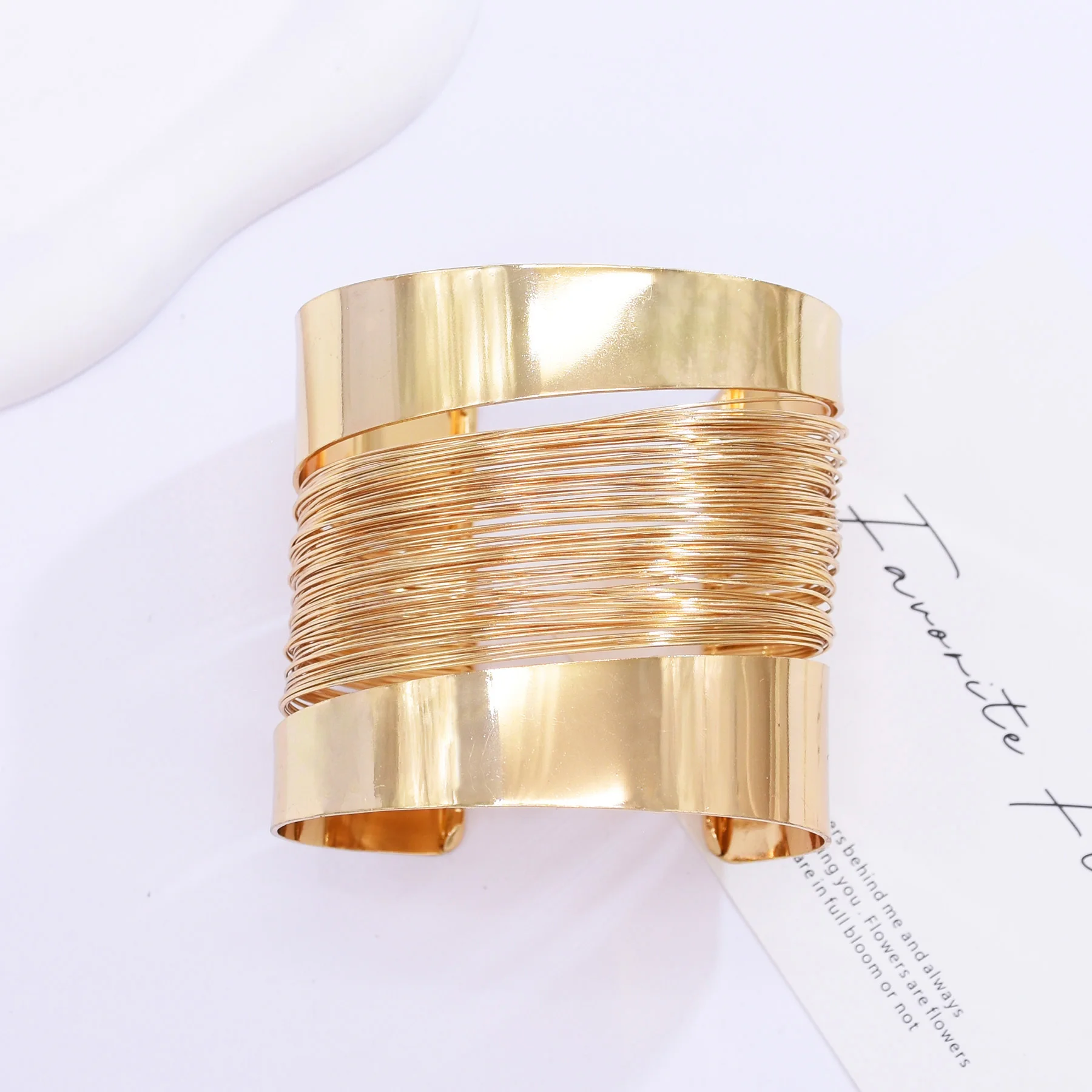  Gold Open Hand Bracelet Multi-Layer Metal Wide Version Wrap around Arm Ring Fashionable Elegant Women's Jewelry