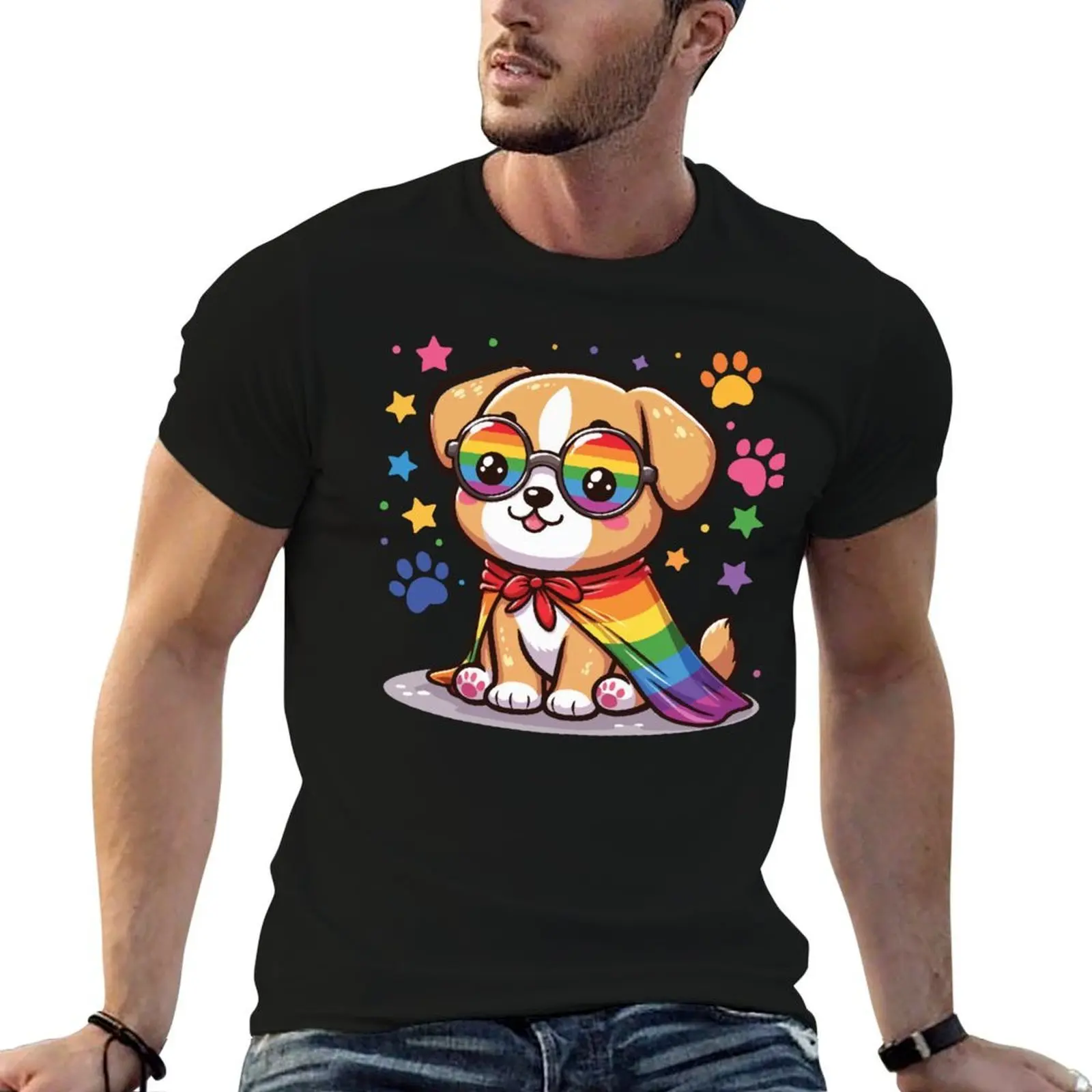 

progressive pride dog T-Shirt man t shirts cotton t shirt man casual cotton t shirt pack T-Shirt