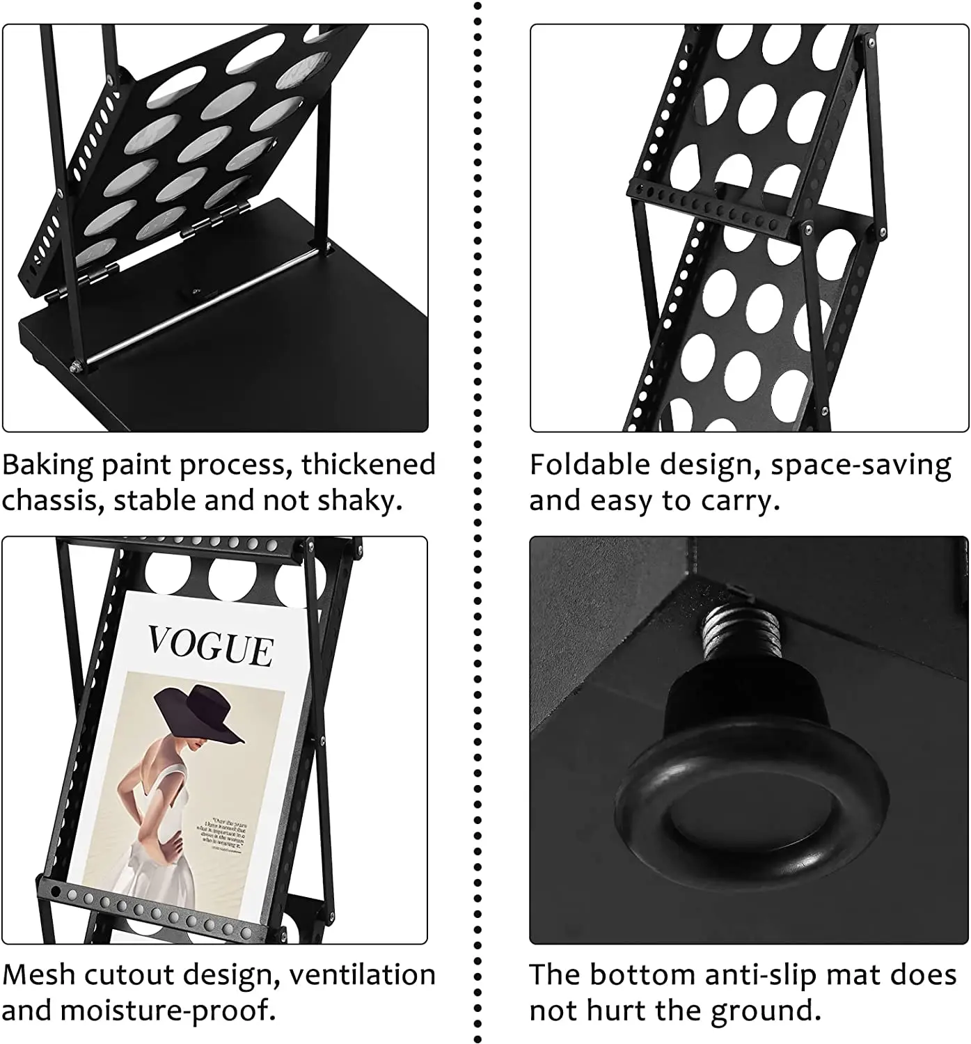 Folding Magazine Rack Newspaper Stand Brochure Display Stand Catalog Literature Rack 4 Pockets Suitable for Office Trade Show