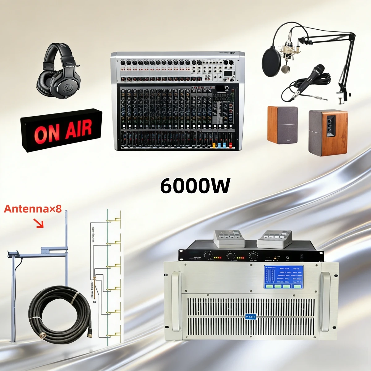 

Professional 6KW(6000W) FM Transmitter Station with Antenna | Factory Dispatch & Wireless Signal | Energy Saving Tech