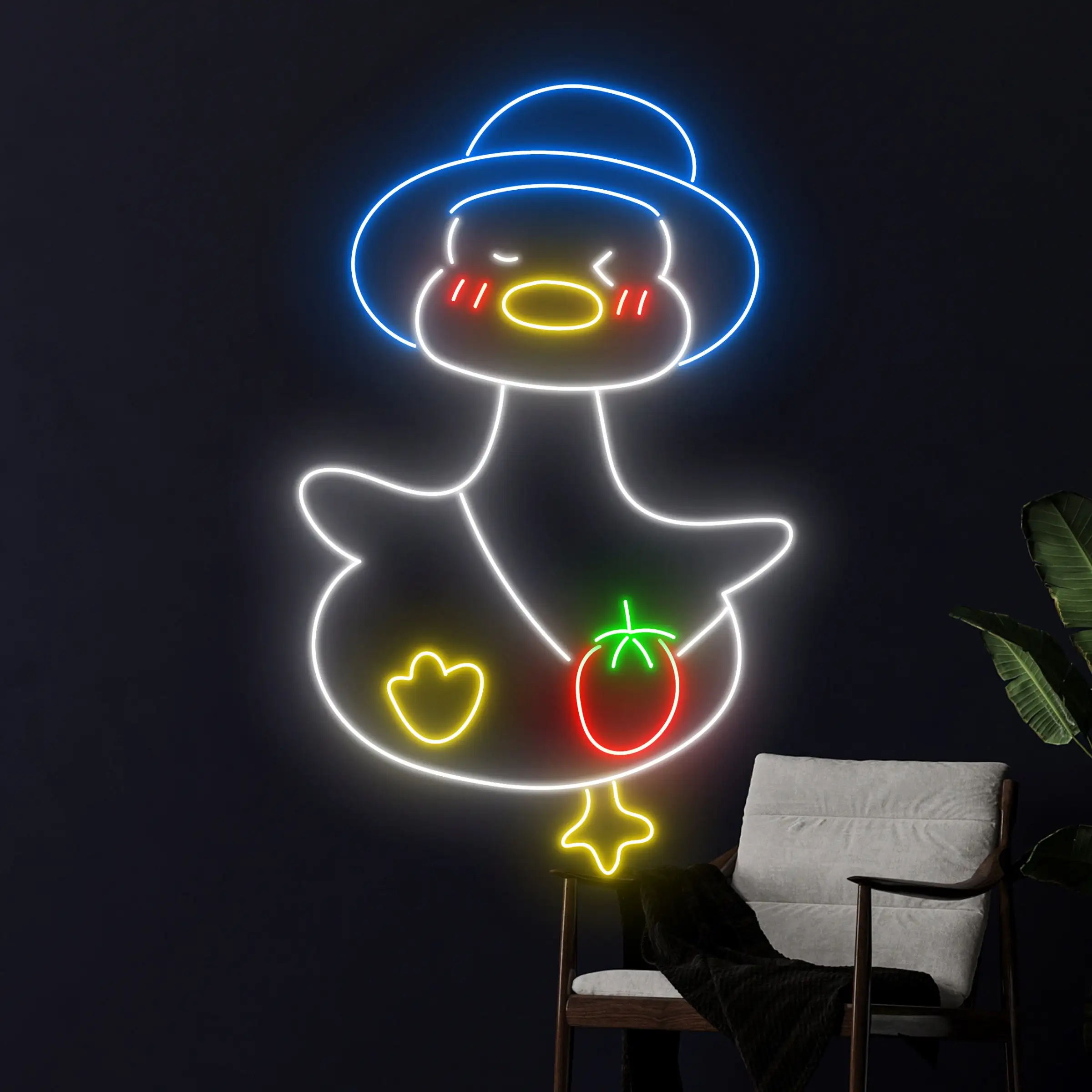 Cute Duck Neon Sign Duck With Bag Neon Wall Decor Game Room Bedroom Sign for Baby Kids Birthday Gift Cartoon Animal Sign