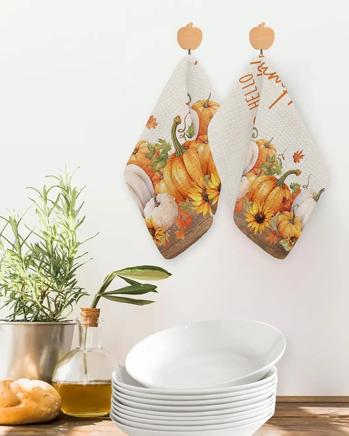 Fall Thanksgiving Pumpkin Maple Leaf Kitchen Towels Cleaning Supplies Absorbent Bar Hand Dishcloths Hand Towels Holiday Decor