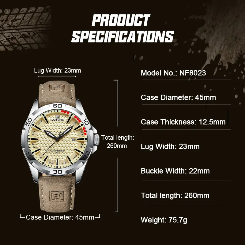 NAVIFORCE High Quality Popular Mens Watch Business Luxury Leather Band Quartz Wristwatches Male Sports Casual Clock Reloj Hombre