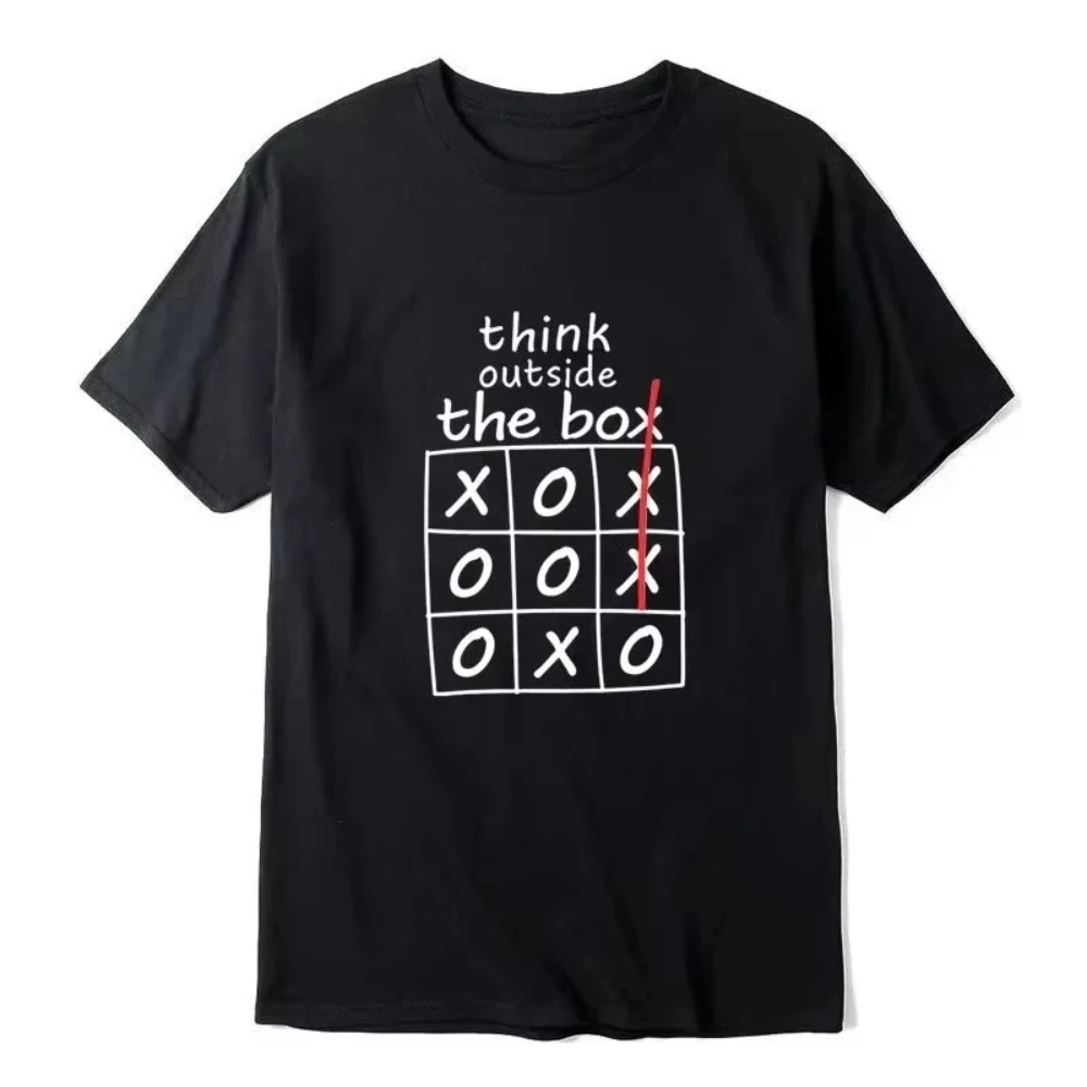 Think Outside The Box Tic Tac Toe Graphic T-Shirt Funny Creative Slogan Tee Summer Short Sleeve Casual Men Women Streetwear Tops