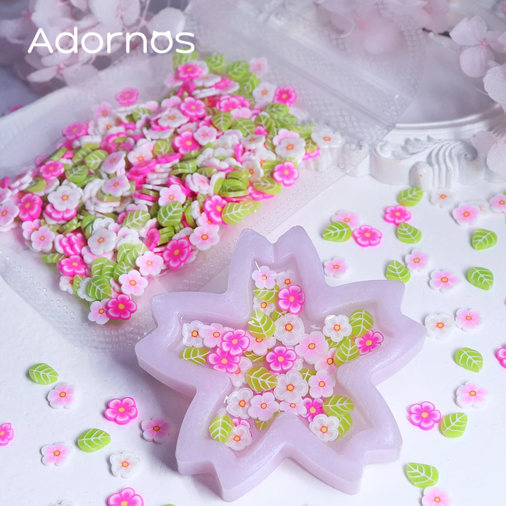 10g Pink Flowers Polymer Clay Slices Epoxy Resin Filling Mixed Cherry Blossom Leaf Slime Flake Spring DIY Pendant Crafts Making view 5