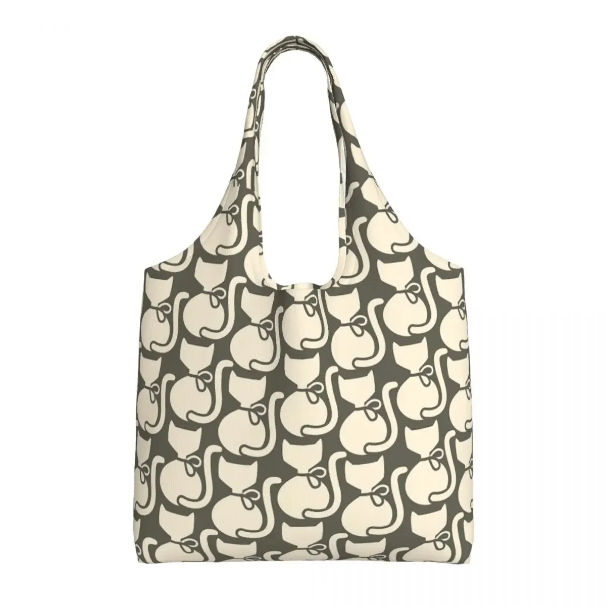 Custom Callie Cat Pattern By Orla Kiely Shopping Tote Bags Reusable Canvas Grocery Shopper Shoulder Bag Photography Handbags