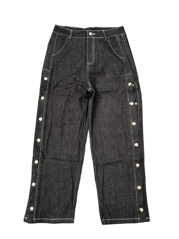 

Street Faion Прямые джинсы с высокой талией и двусторонними пуговицами, джинсовые длинные брюки, повседневные широкие брюки K672