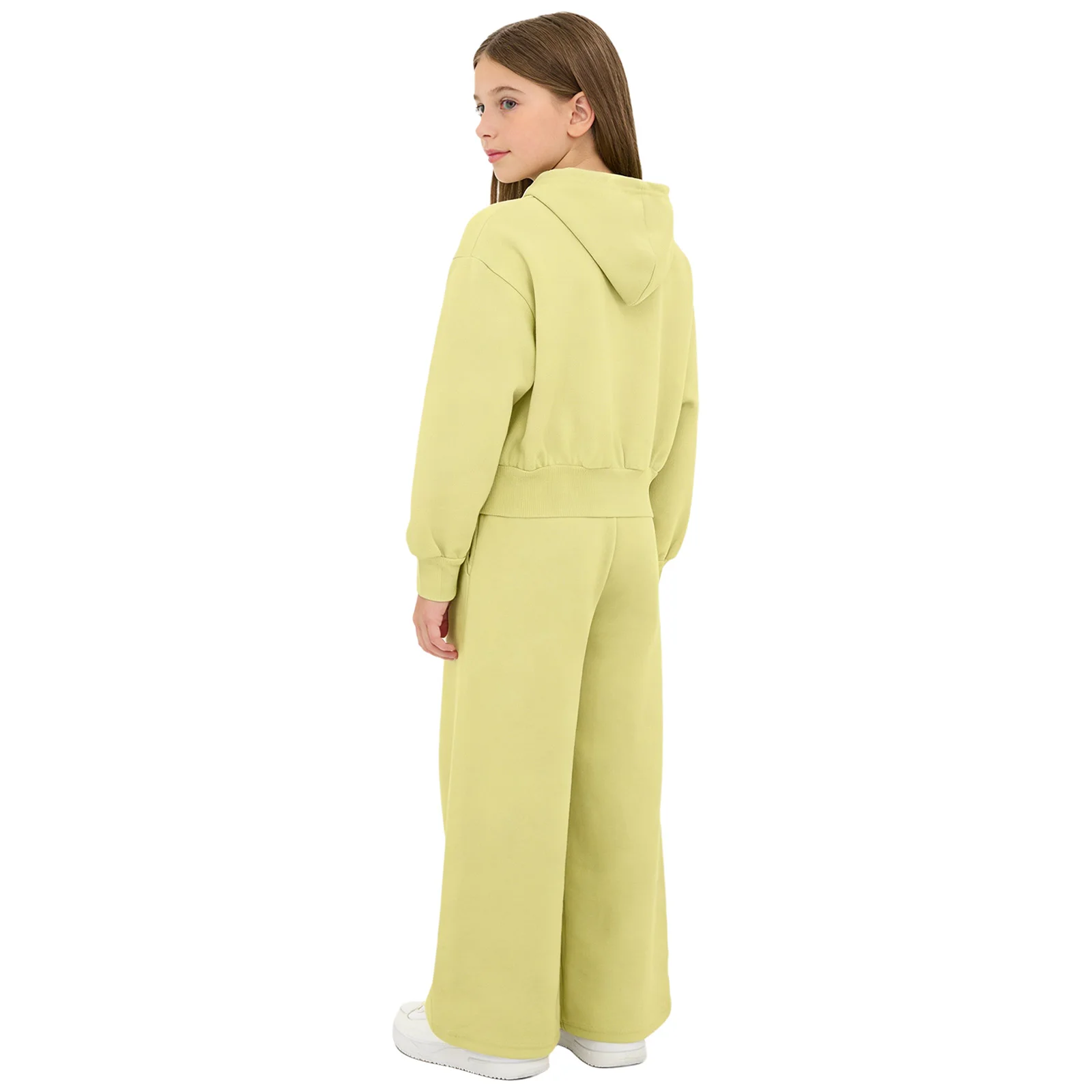 Set sportivo da 2 pezzi per ragazze, giacca con cappuccio e cerniera a maniche lunghe per yoga, palestra, allenamento, corsa, con pantaloni a gamba larga, abbigliamento per attività all'aperto