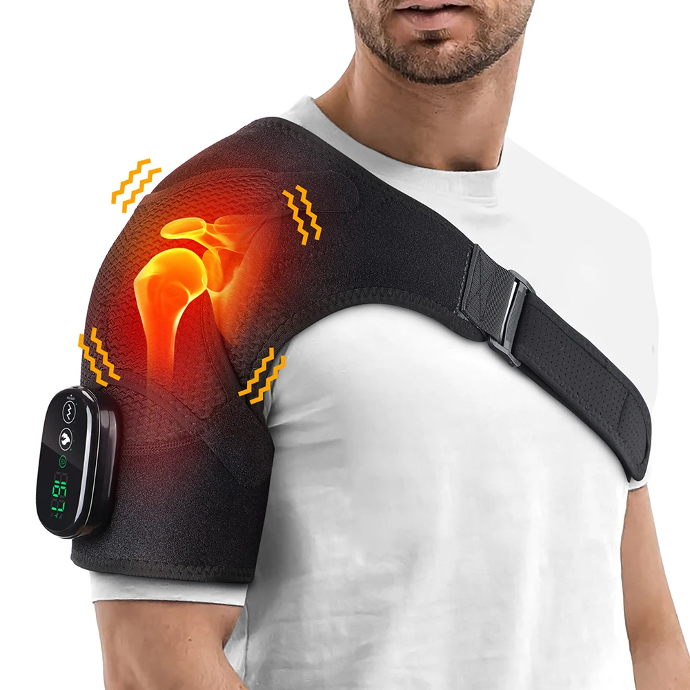 

Heating and Vibration Shoulder Support Brace, Electric 3 Level Vibration Shoulder Heating Pad Health Care Shoulder Massager