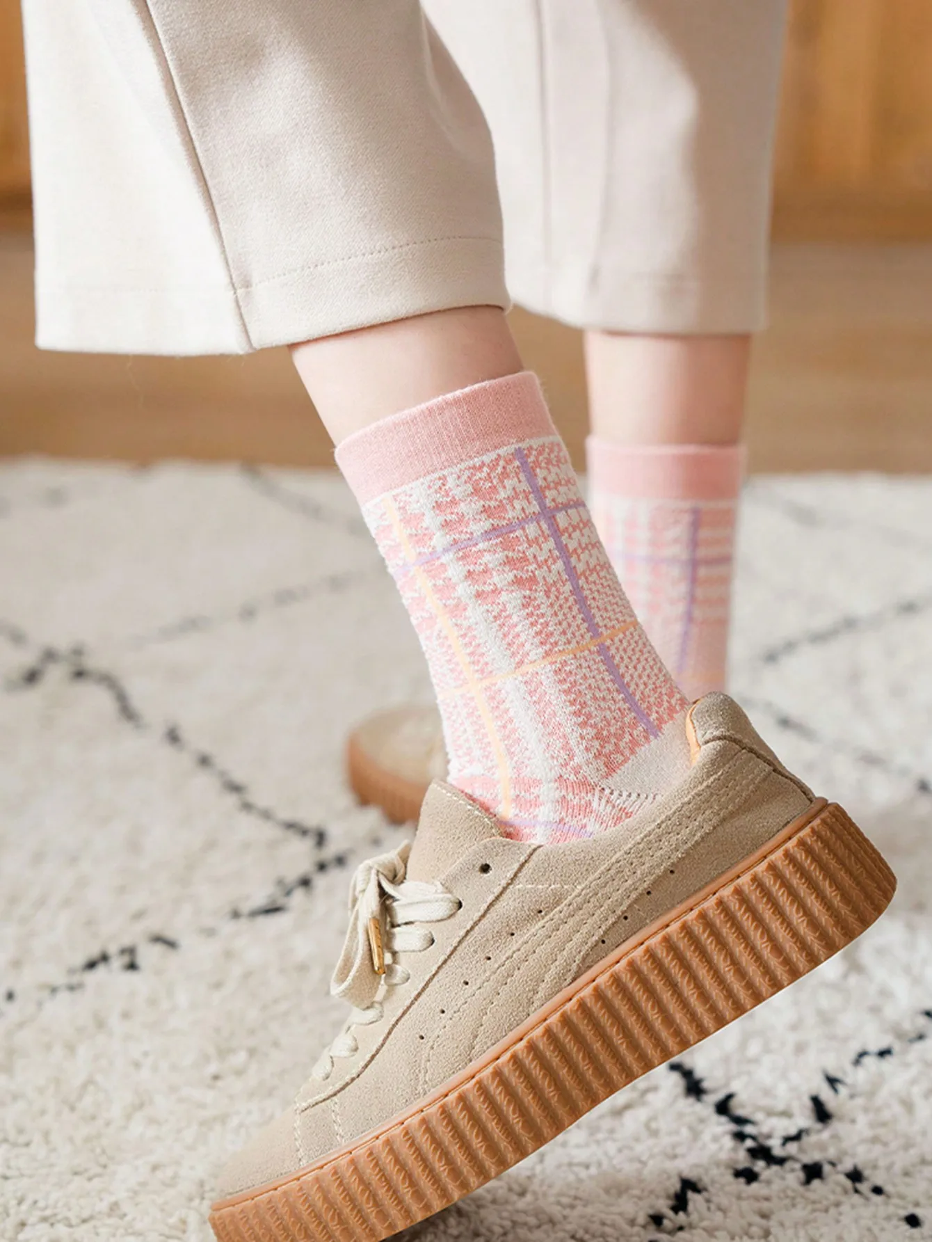 5 pairs of women\'s thickened terry socks pink socks winter spring autumn warm medium cotton socks
