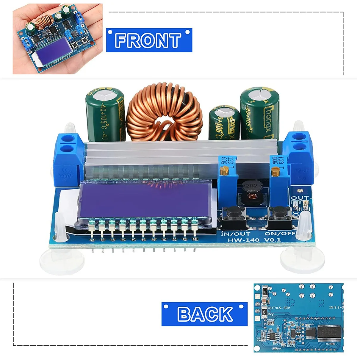 A23F-35W DC 5.5-30V To 0.5-30V Digital LCD Display Automatic Step Up Down Buck Boost Converter Power Supply Module Adjustable
