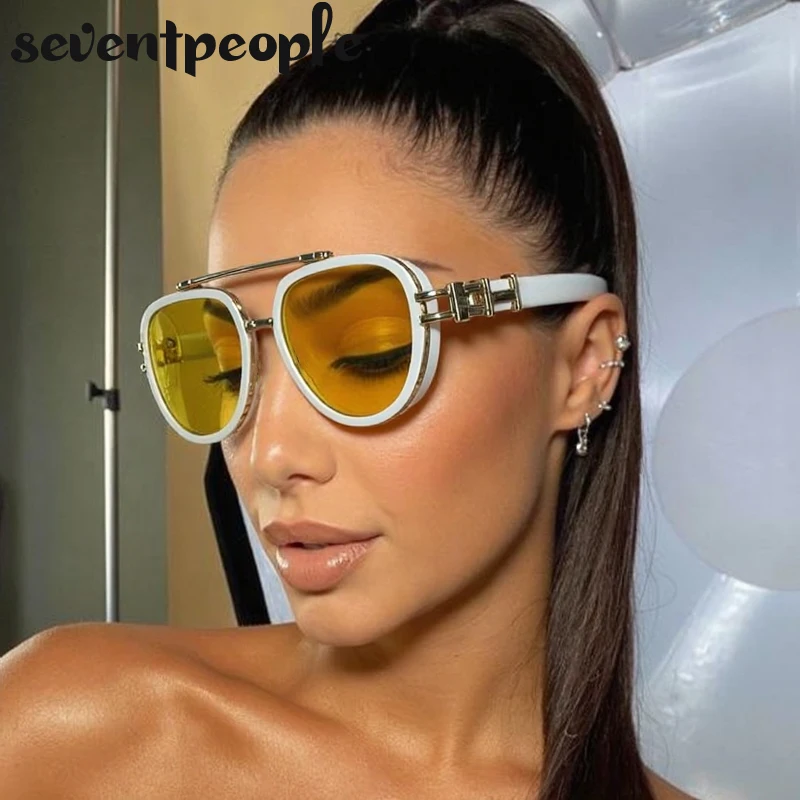 Vintage Punk Oval Sunglasses Women Men 2026 Luxury Brand Design Trendy Steampunk Double Beam Sun Glasses For Male Retro Eyewear