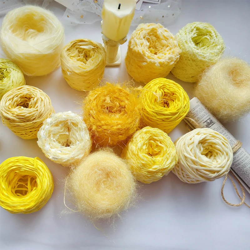 

20g Feature Yellow Wool Yarn Tying Hand Mixed Mohair Circle DIY Tassel Hand Account Accessories Earrings Wiring Scarf Yarn Arts