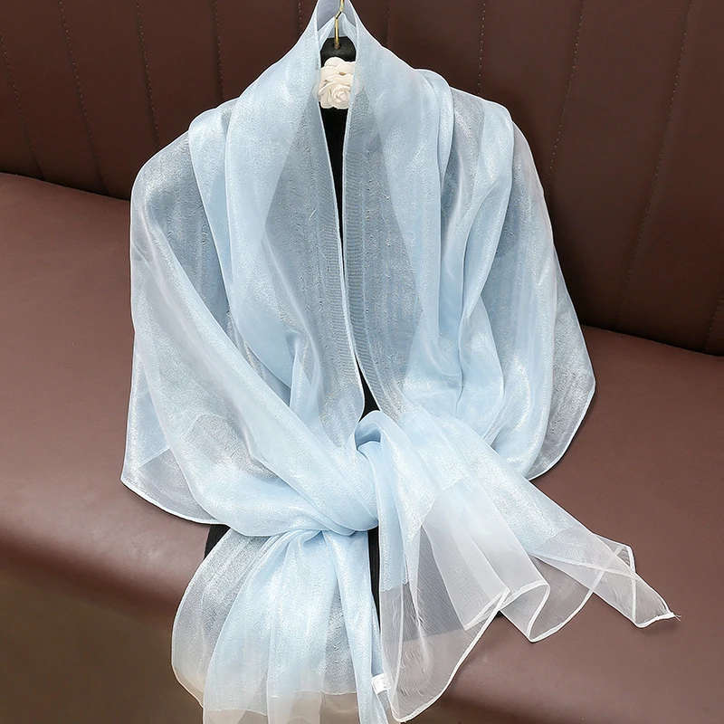 Solid Color Silky Shawls and Wraps Fashion Sunscreen Soft Long Shiny Cloak Scarves Transparent Organza Wedding Bridal Shawl